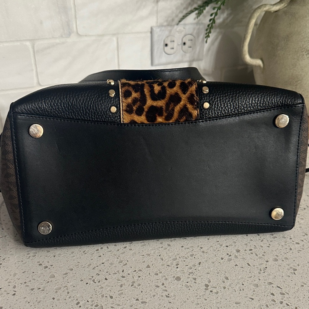 Michael Kors Black and Leopard-Print Studded Tote - Picture 4 of 5